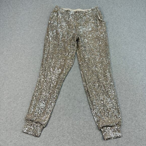 Cable & Gauge Sequin Jogger WMNS S Champagne Statement Pants Sparkle Glamour - Picture 2 of 14